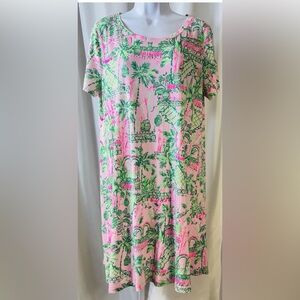 Lilly Pulitzer SS Cody T-shirt Dress “Mandevilla Baby Always Worth It” Print L